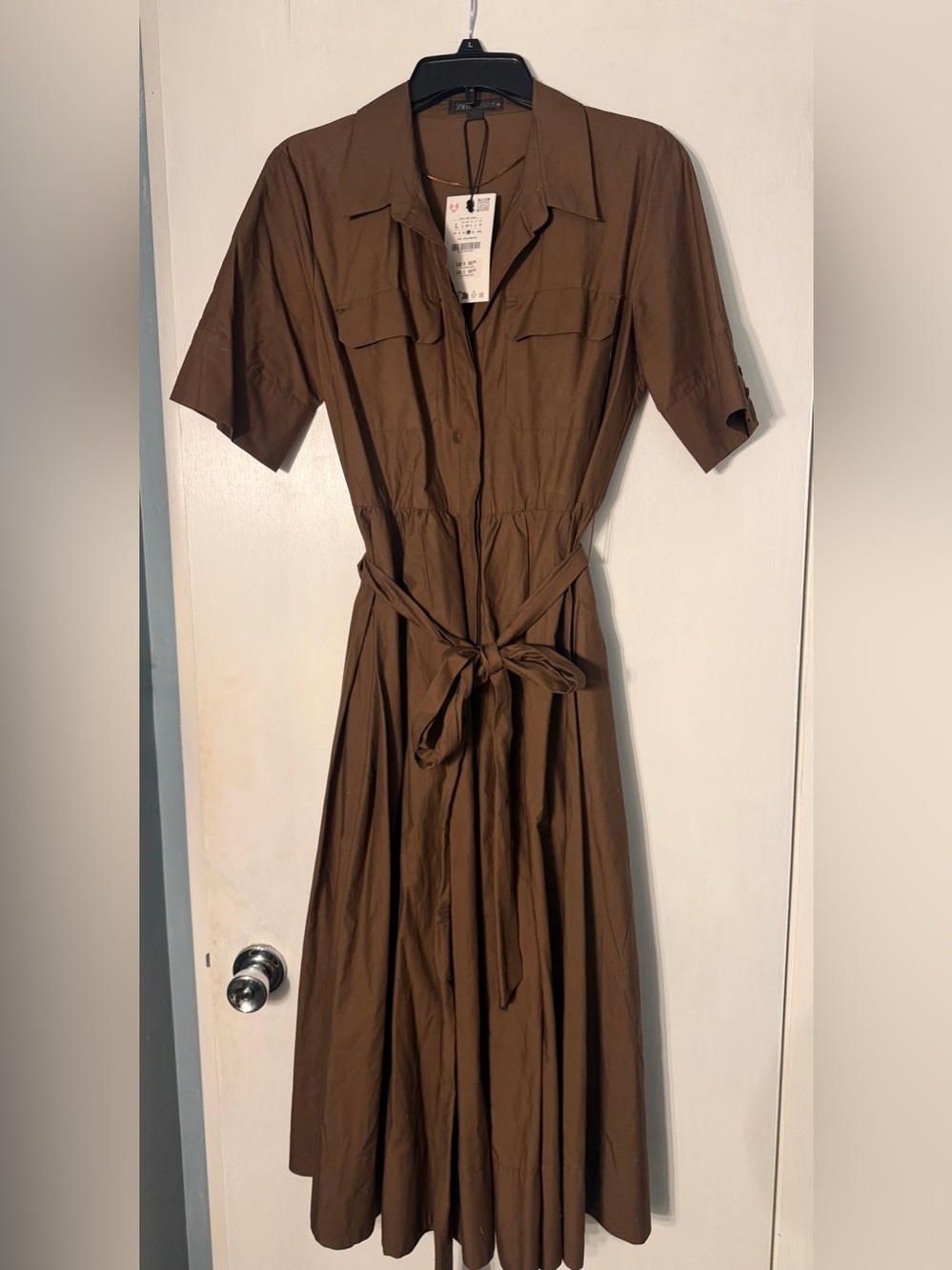 Zara Brown Button-Front Shirt Dress with Tie Belt NWT w/minimal imperfections.